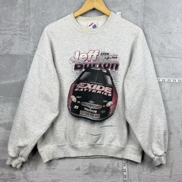 Vintage Jeff Burton Exide Racing Sweatshirt XL NASCAR Ford Taurus 99 USA Made - Picture 1 of 10
